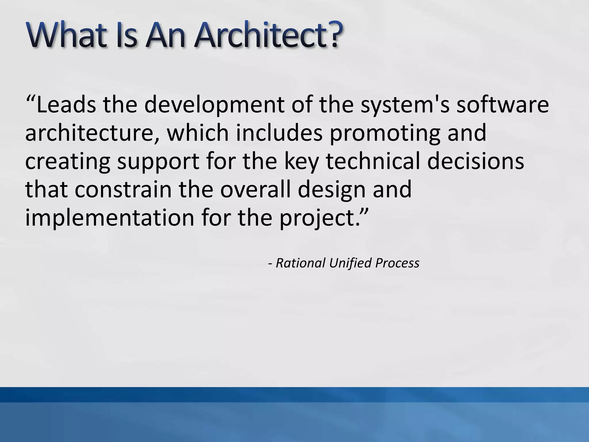 Setting The Record StraightArchitecture Has A Tremendous Impact On ResultsFew properties have as much impact on an organization’s success as does architecture.There is ALWAYS an ArchitectureArchitecture is an inherent property of your organization and your software. You may not understand it. You may not communicate it. You may not have planned it. But it’s there!Architecture <> DocumentationArchitecture is that inherent property of the system – not the artifacts that describe it.Architecture <> Infrastructure / HardwareArchitecture encompasses the myriad of perspectives and concerns that make up a solution - and enable its production. That includes hardware, software, operations, support, organization, etc.These Concepts Apply To Both “Enterprise” and “Application”For purposes of today’s discussion – how does emergence apply to architecture and planning – there is no difference between “Enterprise Architecture” and “Application Architecture”
