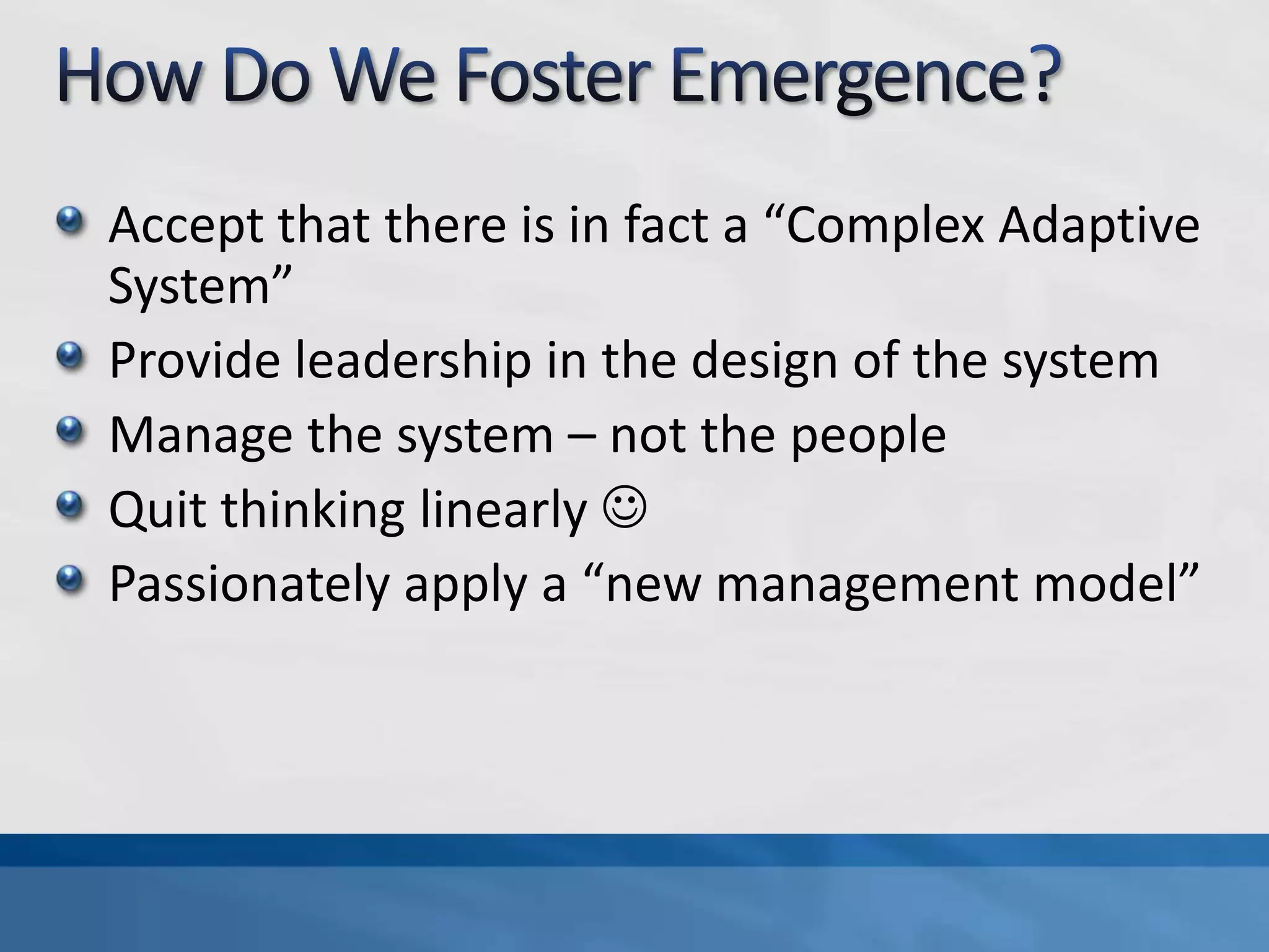 AgendaIntroductionWhat is Architecture?What is an Architect?What is Emergence?How Can We Foster Emergence?How To Maximize Value DeliveryConclusion and Q&A