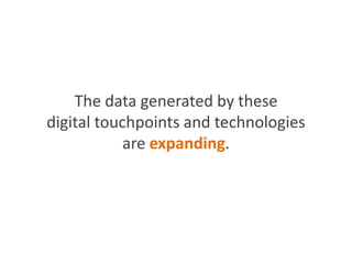 The data generated by these
digital touchpoints and technologies
are expanding.
 