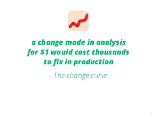 18
a change made in analysis
for $1 would cost thousands
to ﬁx in production
- The change curve
 