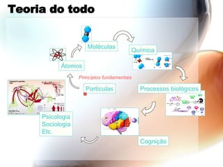 Teoria do todo  Princípios fundamentais Átomos Química Processos biológicos Psicologia Sociologia Etc. Partículas Moléculas Cognição 