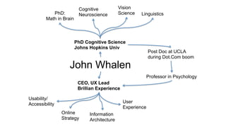 Cognitive 
Neuroscience 
Vision 
PhD: Science Linguistics 
PhD Cognitive Science 
Johns Hopkins Univ 
Math in Brain 
John ...