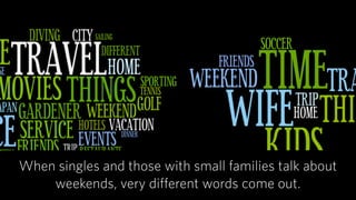 What we look for:
What will
draw them in
immediately?
What will
provide lasting
meaning and
value?
What touches
on their deepest
goals and
wishes?
 