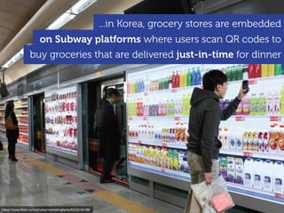 “...Lamoda sends sales assistants directly to shoppers’
homes...uniformed delivery men bring the clothes,
wait for [customers] to try them on, oﬀers fashion advice,
take returns and process payments on the spot”
- Russia: Where the Deliveryman Gives Fashion Advice
https://www.ﬂickr.com/photos/41738141@N06/6814977720/
 