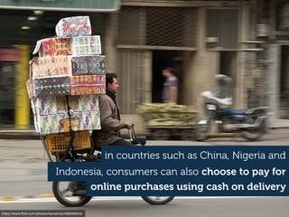 http://www.ﬂickr.com/photos/kiwanja/3169409467/
In countries such as Kenya, India and the Philippines, entirely virtual banks
such as MPESA enable customers to send and receive money, or pay for
goods and services on or oﬄine using even the most basic mobile phone.
 