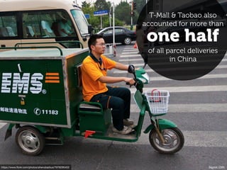 https://www.ﬂickr.com/photos/ahenobarbus/7979295403
one half
T-Mall & Taobao also
accounted for more than
of all parcel de...