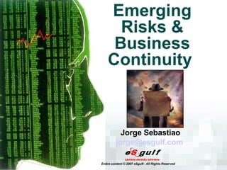 Emerging Risks & Business Continuity  Jorge Sebastiao [email_address]   