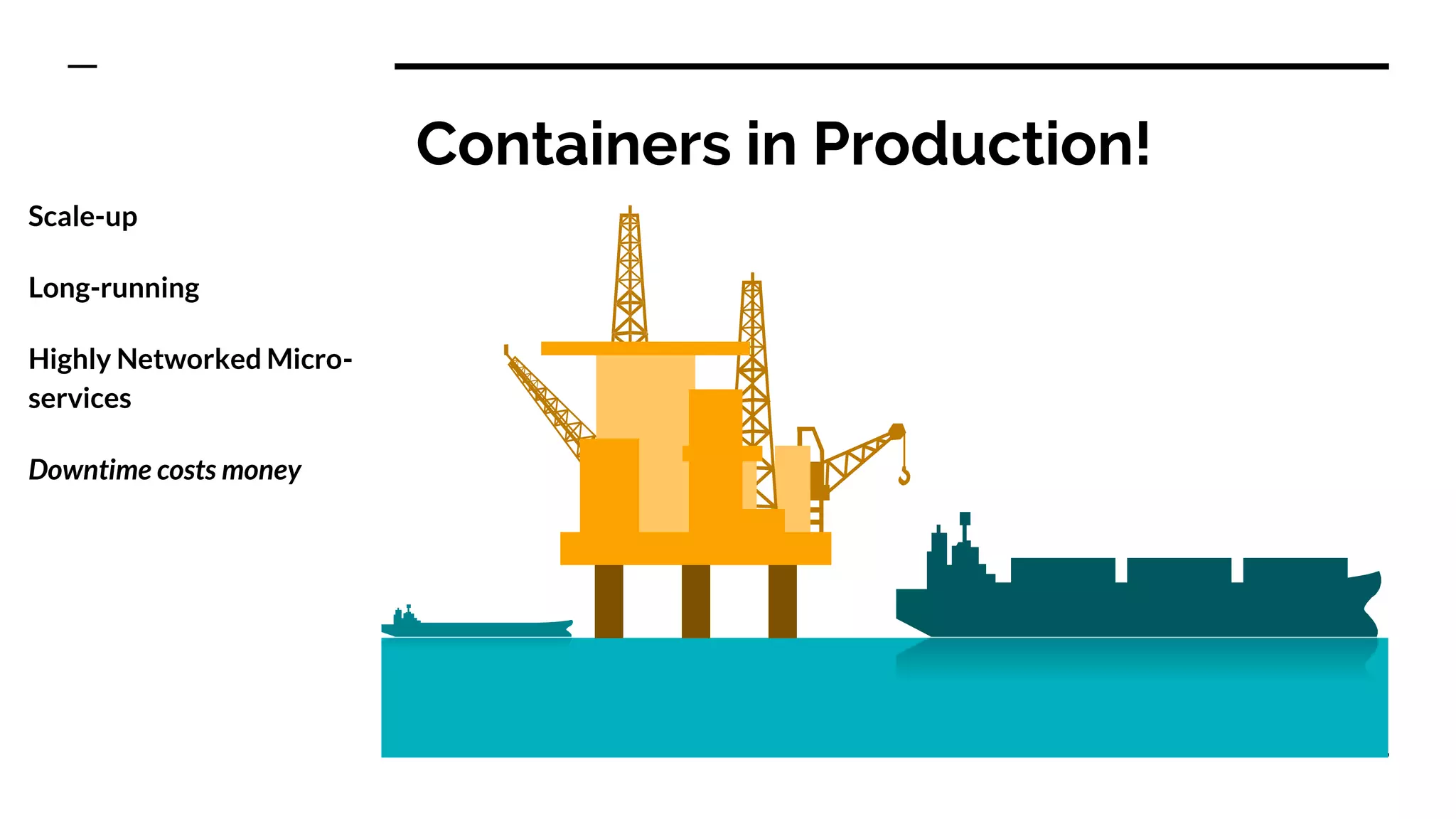 Containers in Production!
Scale-up
Long-running
Highly Networked Micro-
services
Downtime costs money
 
