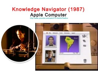 Knowledge Navigator (1987)
Apple Computer

http://www.youtube.com/watch?v=hb4AzF6wEoc

 