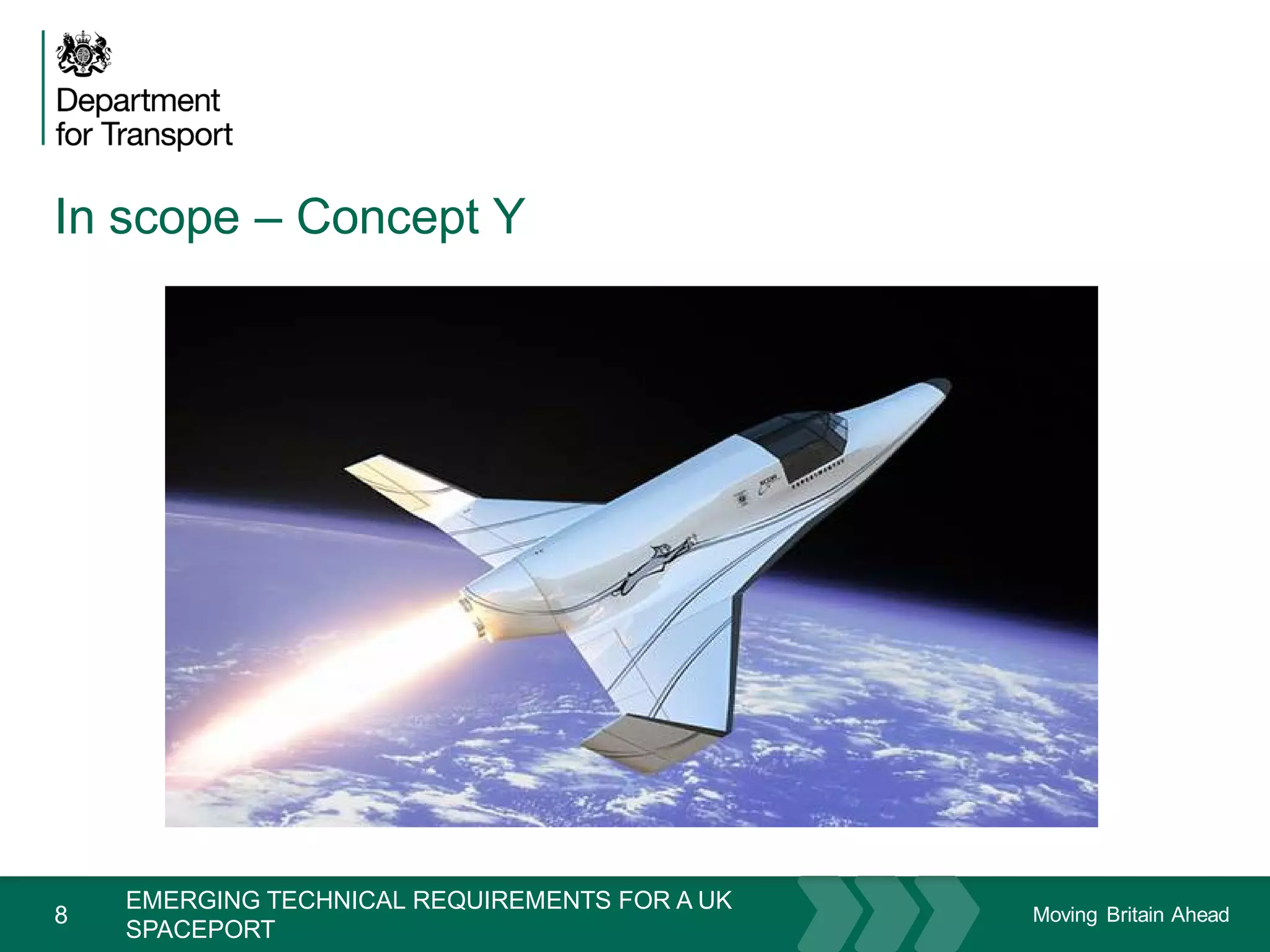 Moving Britain Ahead
In scope – Concept Y
8
November 15
EMERGING TECHNICAL REQUIREMENTS FOR A UK
SPACEPORT
 