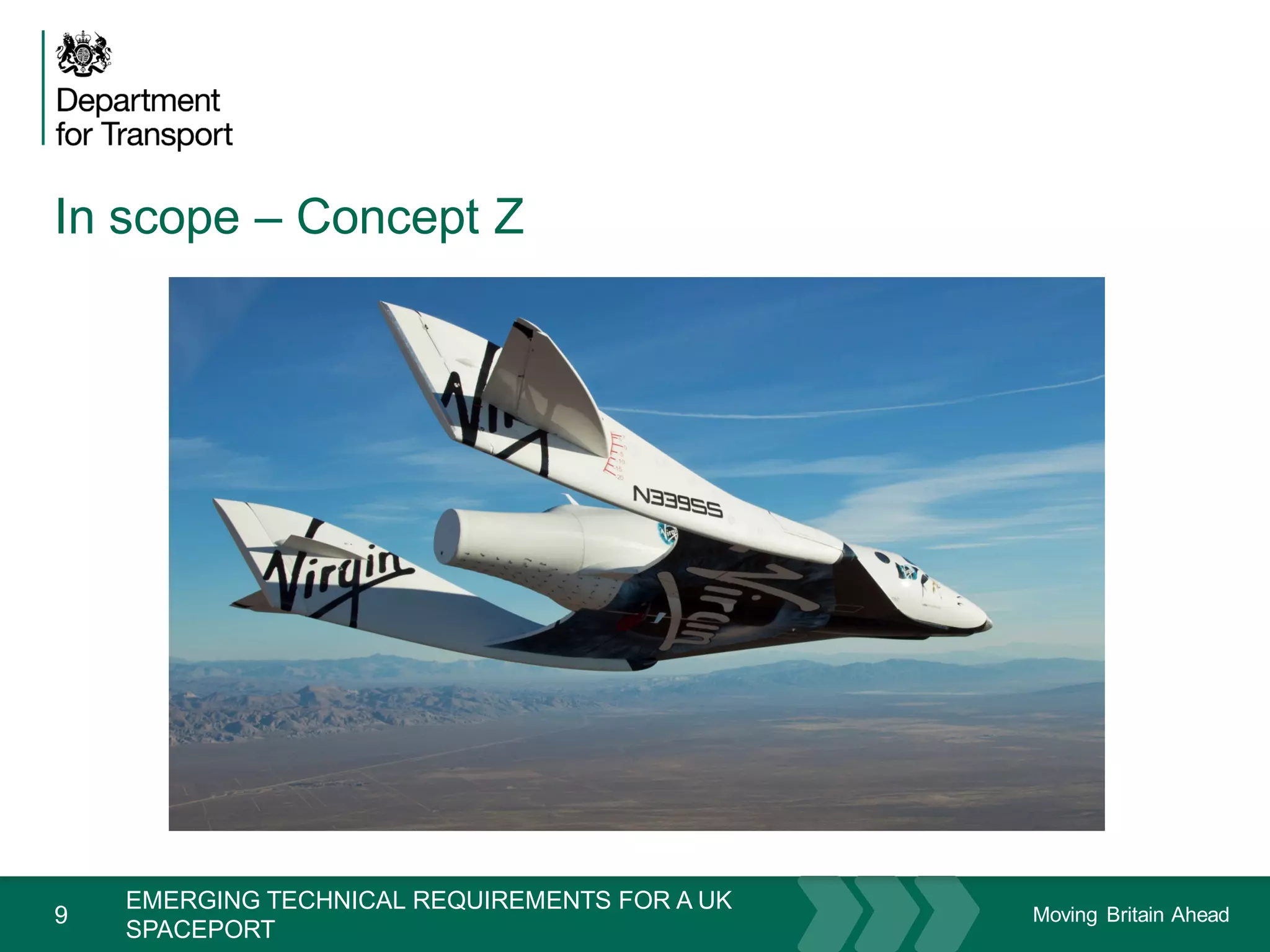 Moving Britain Ahead
In scope – Concept Z
9
November 15
EMERGING TECHNICAL REQUIREMENTS FOR A UK
SPACEPORT
 