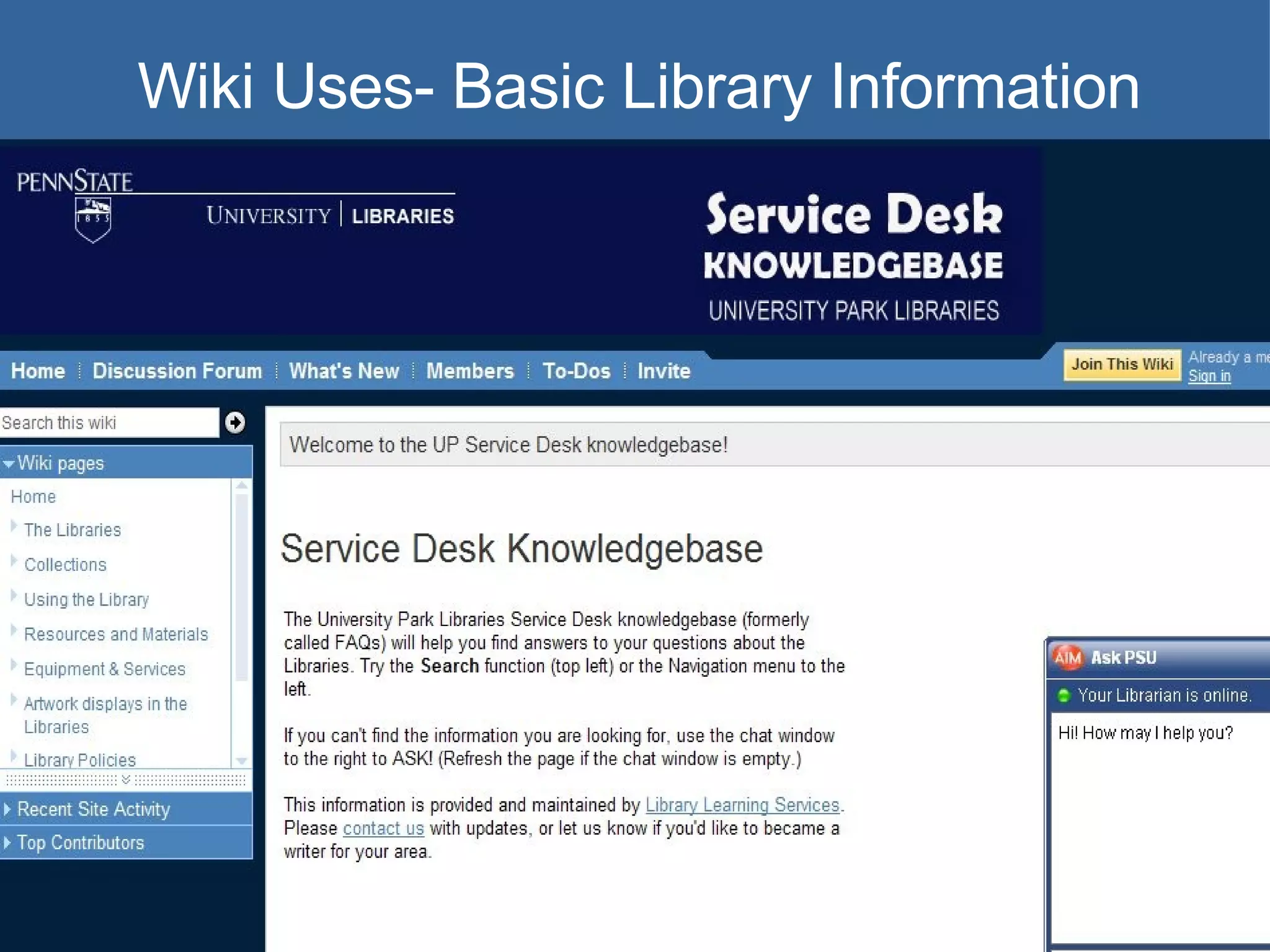 Wiki Uses- Basic Library Information 