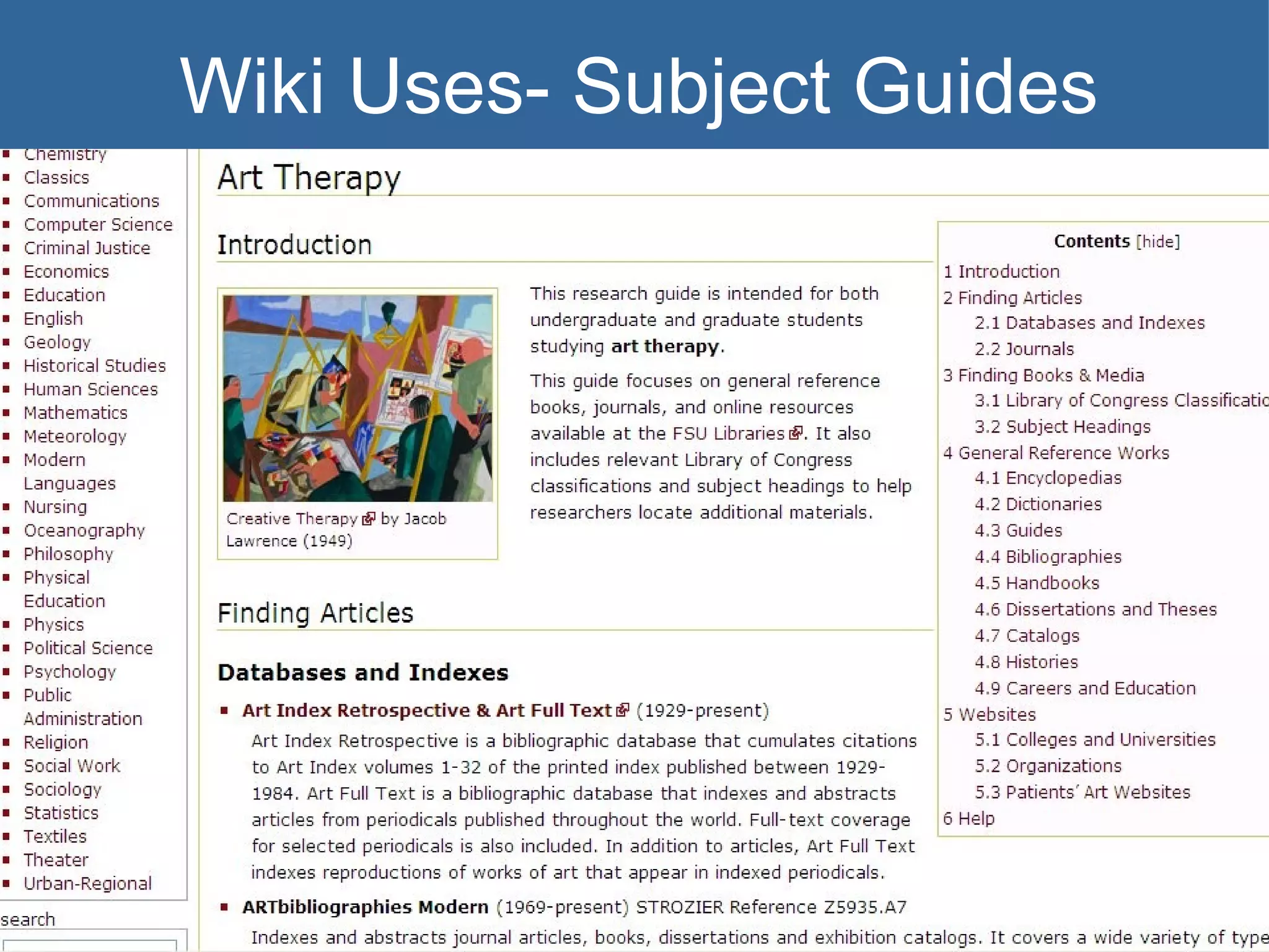 Wiki Uses- Subject Guides 