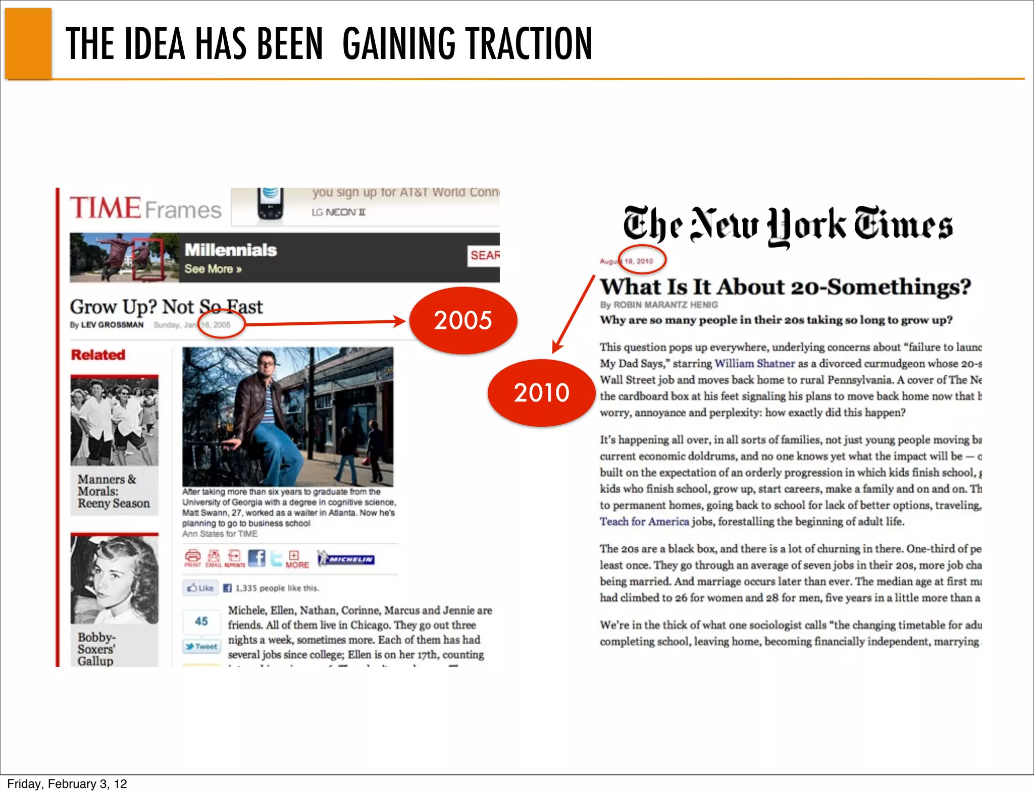 THE IDEA HAS BEEN GAINING TRACTION




                                 2005

                                        2010




Friday, February 3, 12
 