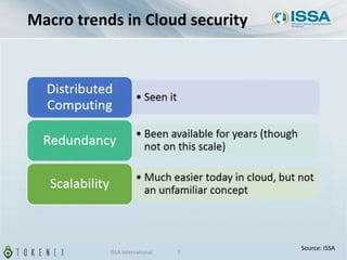 Macro trends in Cloud security
Source: ISSA
ISSA International 7
 