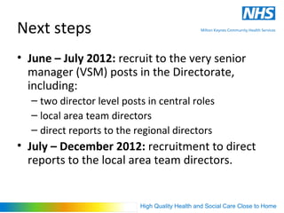 Specialist Commissioning
 10 of the local area teams will be responsible for specialised
 commissioning hubs:
 –   Cumbria, Northumberland, Tyne and Wear
 –   South Yorkshire and Bassetlaw
 –   Cheshire, Warrington and Wirral
 –   East Anglia
 –   Leicestershire and Lincolnshire
 –   Birmingham and the Black Country
 –   Bristol, North Somerset, Somerset and South Gloucestershire
 –   Wessex
 –   Surrey and Sussex
 –   London



                                   High Quality Health and Social Care Close to Home
 