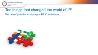 Ten things that changed the world of IP* 
The rise of global market players BRIC and others….. 
 