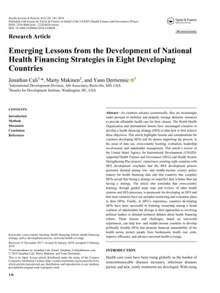 Emerging Lessons from the Development of National Health Financing ...