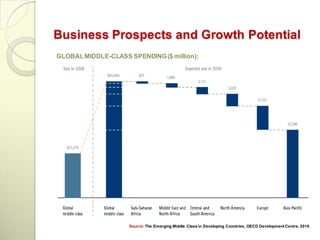 Business Prospects and Growth Potential
GLOBAL MIDDLE-CLASS SPENDING ($ million):




                    Source: The Emerging Middle Class in Developing Countries, OECD Development Centre, 2010
 