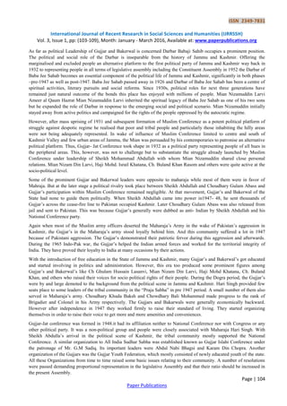Emerging Pattern of Gujjar and Bakerwal Leadership in State Politics of ...