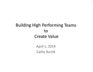 Building High Performing Teams that Create Value