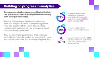 Building on progress in analytics
Revenue agencies have progressed further in their
use of advanced analytics and predicti...
