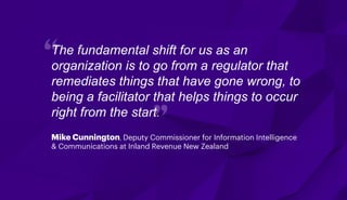 The fundamental shift for us as an
organization is to go from a regulator that
remediates things that have gone wrong, to
...