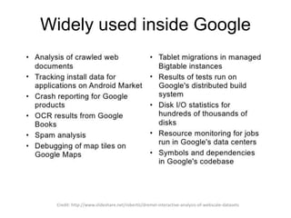 Widely used inside Google
Credit: http://www.slideshare.net/robertlz/dremel-interactive-analysis-of-webscale-datasets
 