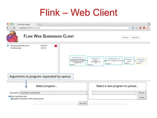 Flink – Web Client
Arguments to program separated by spaces
 