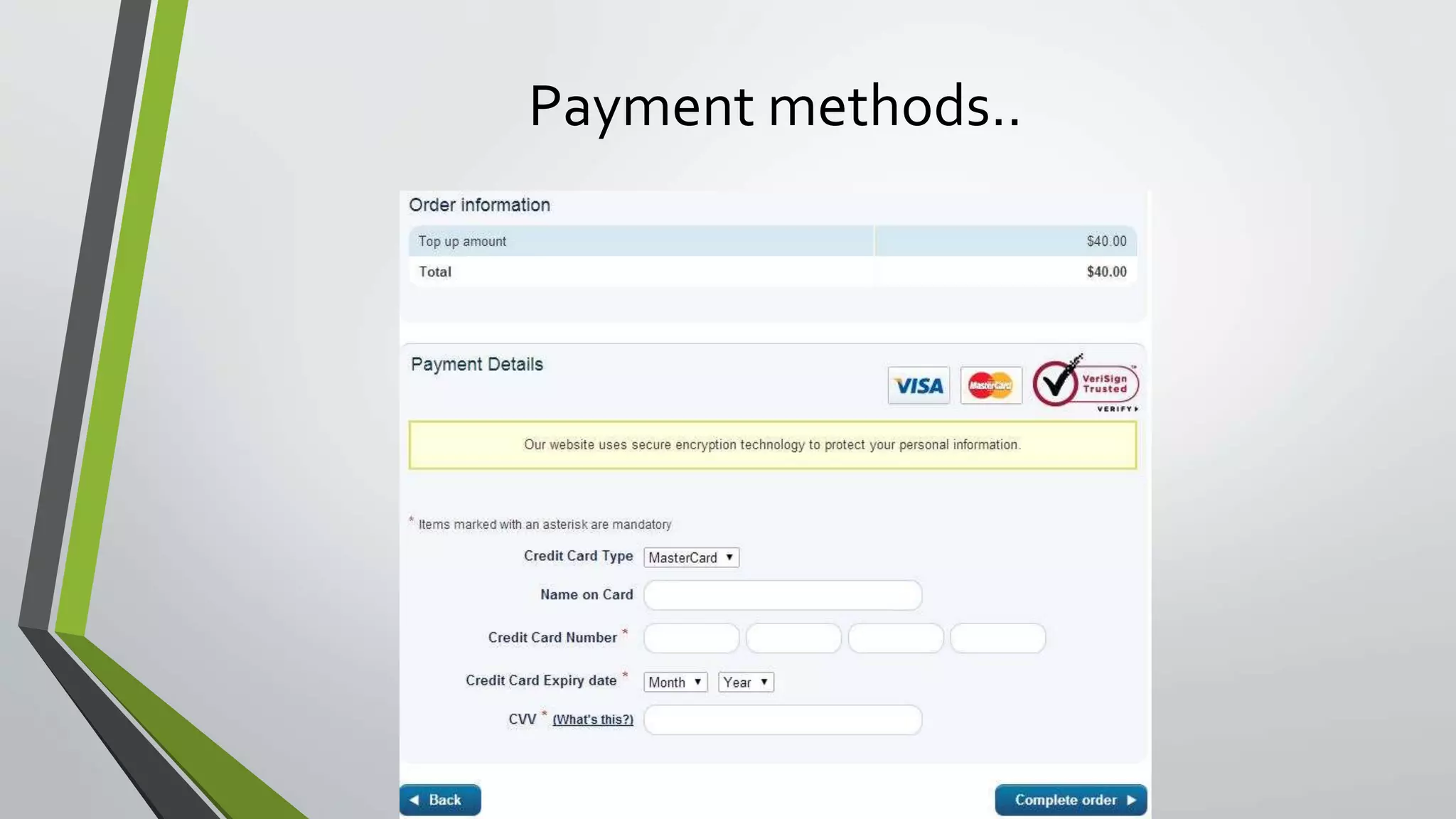 Payment methods.. 
 