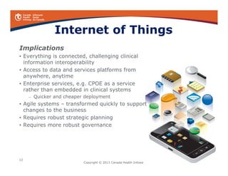 12
Study Outcomes: Telehomecare
72 – 74% reduction in
emergency department
visits
16 – 33% decrease in
number of primary care
physician visits
95 – 97% reduction in
walk-in clinic visits
64 – 66 % decrease in
hospital admissions
High levels of patient and
provider satisfaction
 