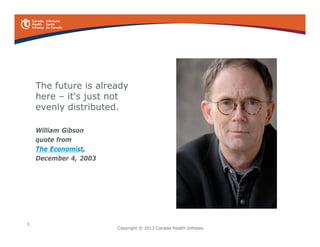 About OTN
An independent not-
for-profit corporation
funded by the
Government of Ontario
Partners include:
• eHealth Ontario
• OntarioMD
• Canada Health
Infoway
• Keewaytinook
Okamakanak Tribal
Council
Members include:
1,289 health care
and education
organizations at
more than 1,600
sites
 