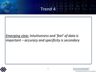 Trend 4Emerging view: Intuitiveness and ‘feel’ of data is important – accuracy and specificity is secondary25