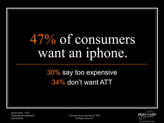 47%  of consumers want an iphone. 30%  say too expensive 34%  don’t want ATT 