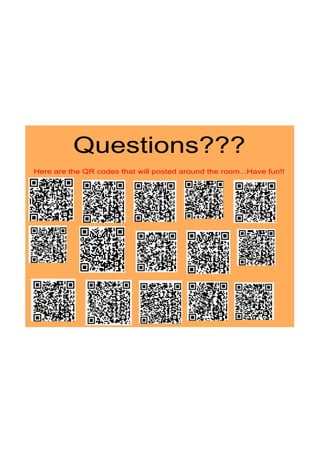 Questions???
Here are the QR codes that will posted around the room...Have fun!!
 