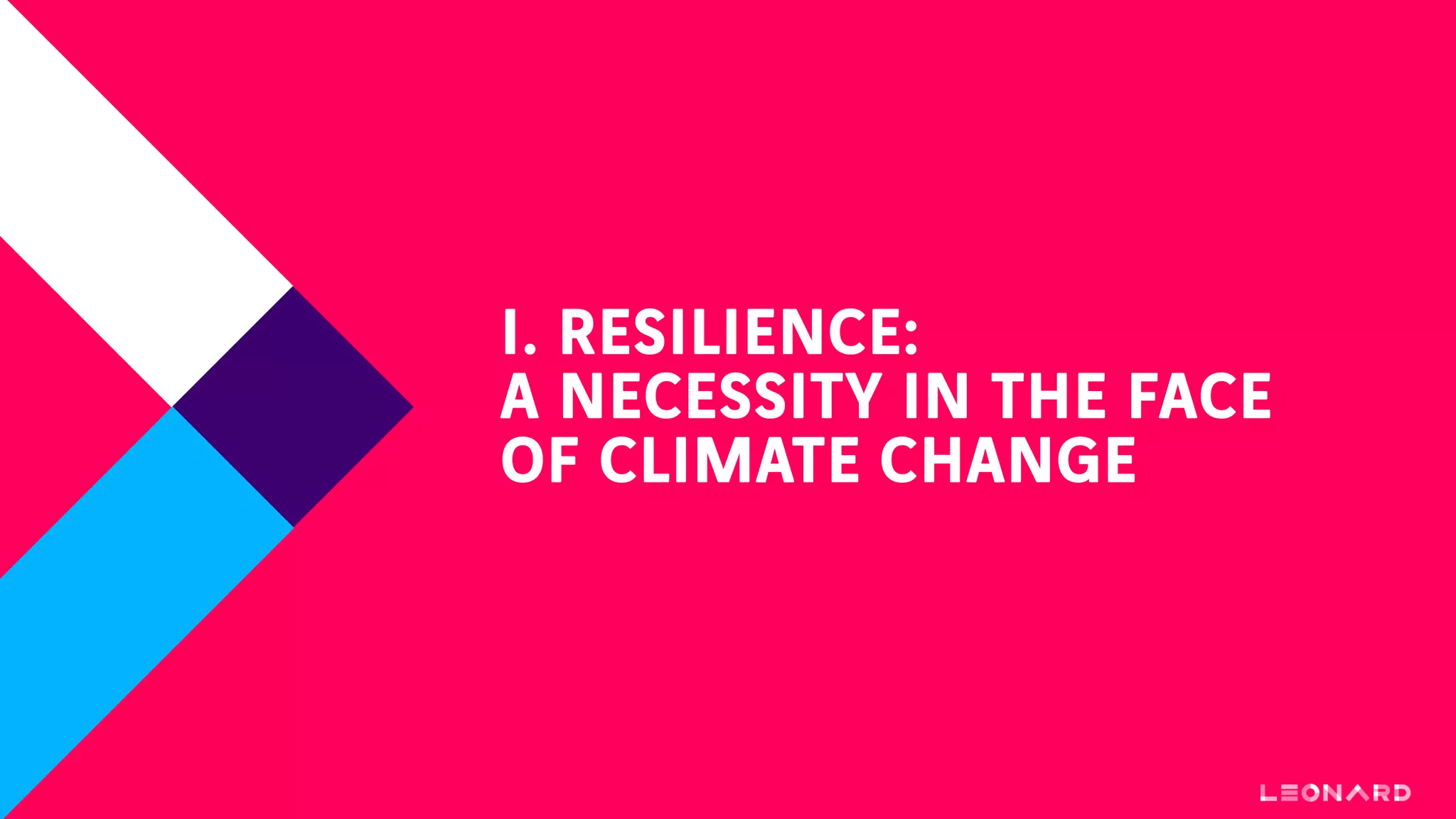 I. RESILIENCE:
A NECESSITY IN THE FACE
OF CLIMATE CHANGE
 