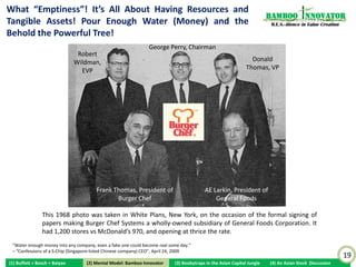 Bamboo nnovator
                                                                                                                  R.E.S.-ilience in Value Creation




                                                                                                                                                     19
(1) Buffett + Bosch + Baiyao   (2) Mental Model: Bamboo Innovator   (3) Boobytraps in the Asian Capital Jungle   (4) An Asian Stock Discussion
 