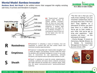 “Nobody in China – and the world - can copy our                                                                  Bamboo nnovator
toothpaste!” ….. “Who would be out of their mind to buy a                                                         R.E.S.-ilience in Value Creation

20-dollar toothpaste?”




   Intangible know-how in hemostasis (blood clot & circulation) that scaled from drugs to transdermal (pain-relief
aerosols, adhesive bandages, ointment) to toothpaste (inc daily personal care products such as shampoo, body wash,
facial masks, cosmetics, functional sanitary napkins).
   Experts predict Baiyao’s death in its “innovation” dream in expanding into toothpaste: (1) Fighting MNCs established
foreign brands, (2) Zero experience in FMCG, (3) High ASP at RMB 20, five to ten times more expensive than peers.
   Toothpaste sales reached RMB 1.6 billion in 2012 (industry sales RMB 20bn), up from RMB 3 million in 2005-06.
Pricing power: Toothpaste price has climbed to RMB 28.
   Baiyao has eight billion-dollar brand products. Sales contribution: Drugs (19%), Consumer (59%), Health (11%),
Transdermal (8%), Others (3%)
   “Open innovation” business model: Baiyao partners with German Beiersdorf ($20b mkt cap, PE 32x, PS 2.6x, PB 4.7x)
in wound-care and transdermal products, with 3M ($70b mkt cap, PE 15x, PS 2.4x, PB 4x) etc..

                                                                                                                                                     6
(1) Buffett + Bosch + Baiyao   (2) Mental Model: Bamboo Innovator   (3) Boobytraps in the Asian Capital Jungle   (4) An Asian Stock Discussion
 