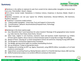 Australia’s ABC Learning: Fast Eddy’s Gameplan                                                                                    Bamboo nnovator
                                                                                                                                      R.E.S.-ilience in Value Creation



1      Fast Eddy: Education is a real sexy business in Australia and globally. Our govt supports education and especially us. There are also many cheap and good M&A
       targets lined up everywhere. Many of these centres are not well-run and the owners are not financially-savvy. But if they become part of our magic ABC brand
       and unique business system, they will be much more profitable. Also, after designing/ developing and refurbishing the centres (inc the acquired old haggard ones),
       they will be bright and sparkling, and parents will queue up for ABC – where else can they go? We have one-quarter of the market and that number can only go up
       and up., with or without your help, but together we can go faster and stronger.

2     Bankers and investors buy the story and
                                                                                                                    Questionable property owners,
      lend/ invest billions of dollars in ABC via          Bankers,                M&As,
                                                                                                                  “special purpose vehicles” and trust
      massive loans (many with market-based                Investors               via 123
                                                                                                                              fund eg AET
      covenant terms) and new shares. ABC raised
      AUD 3.5b over 3.5 years
                                                                                                        Lease                                                            6
9     After “some time” when payments run into                                                           cost
      problems, the panicky bankers and investors                                                                                             Billions of dollars from
                                                                                                7                                             bankers and investors go to
      cry: Where is our money?? ABC runs into
      cashflow problems in its periodic payments,                                                                                             paying “developers” (largely
      and its going-concern status is threatened                                                                                              related-party)             for
5                                                                                                                                             questionable contracts in
                                                                                                                                              designing/ developing and
      Regional Management Companies (RMC) are
                                                                                                                          Developers eg       refurbishing the centres, and
      “independent” entities employed by ABC to
                                                                                                                            123, QMC          to fund M&As
      run the child care centres, inc collecting the
      fees from parents and government, and                                                                                                                              8
      paying off the wages and other costs. RMC
                                                                                                                                             Developers pay back quietly
      then pays back ABC license fees which ABC
      books as revenue.
                                                                                                                                  3          the funds to ABC and the
                                                                                                                                             RMCs to boost their revenue
                                                                                                                    Wages & other costs. and profits and help them to
      Until FY07, ABC submitted accounts that                                                                       Eddy says “Cut, cut, cut achieve their “budgeted”
      were net of RMC expenses. Things became                                                                       – we need to show numbers
      shaky for Eddy after reporting standards                              R        M              C
                                                                                                                    them we make money
      changed and ABC reports gross revenue and                                                                     fast”
      breaks out the costs incurred by RMCs –              4
      Eddy sweats, a bit                                                                                          Day care fees is AUD 62 a day. Childcare
                                                                                                                  rebate on family’s put-of-pocket expenses is
                                                                       Parents                      Govt
             Parents are not enrolling their kids in ABC                                                          50% up to AUD 7,500 a year which will be
             due to poor service as costs are cut                                                                 paid quarterly in arrears
                                                                                                                                                                             76
    (1) Buffett + Bosch + Baiyao           (2) Mental Model: Bamboo Innovator        (3) Boobytraps
                                                                                    (3) Booby Traps in the Asian Capital Jungle     (4) An Asian Stock Discussion
 