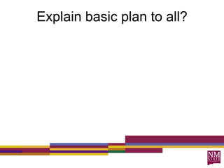 Explain basic plan to all?
 