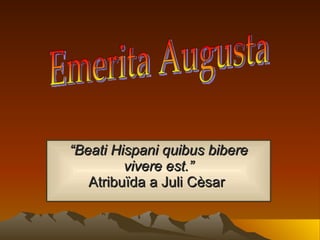 “ Beati Hispani quibus bibere vivere est.” Atribuïda a Juli Cèsar  Emerita Augusta 