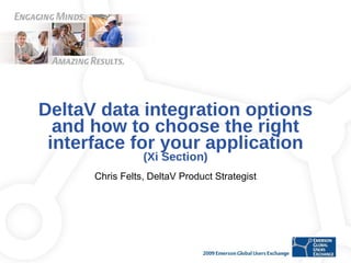DeltaV data integration options and how to choose the right interface for your application (Xi Section) Chris Felts, DeltaV Product Strategist 