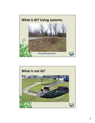 3
One growing season.
What is GI? Living systems.
What is not GI?
 