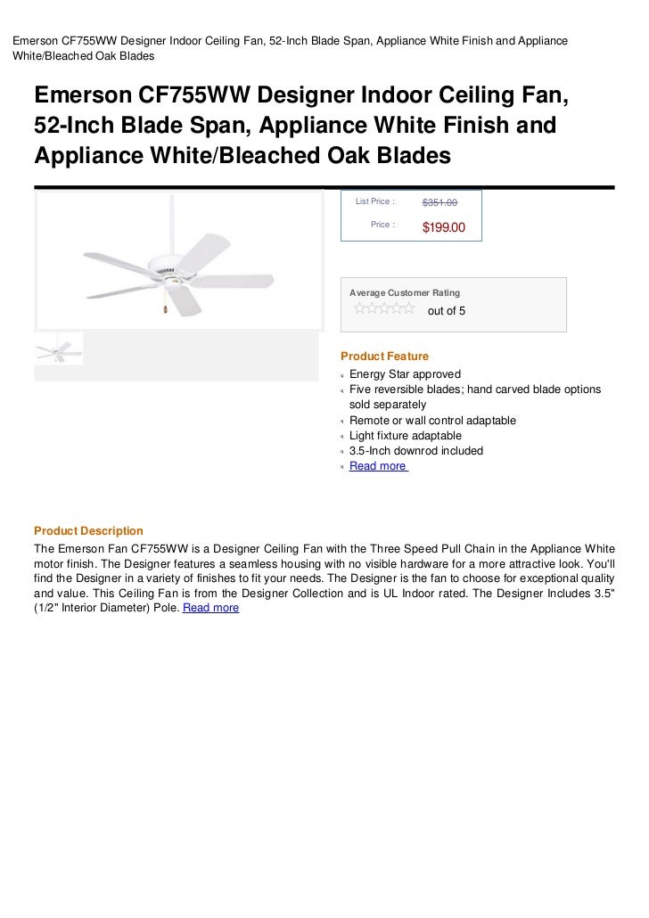 Emerson CF755WW Designer Indoor Ceiling Fan, 52Inch Blade Span