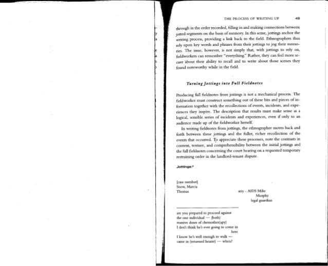 Emerson, et al writing ethnographic field notes