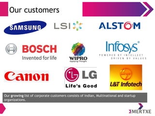 Our customers
Our growing list of corporate customers consists of Indian, Multinational and startup
organizations.
 