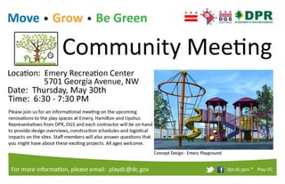 Emery, Hamilton & Upshur Play DC Community Meeting Flyer