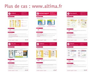 Plus de cas : www.altima.fr
                                                                                              le client > Cofidis, leader européen                                                                                                                                                                                                                                                       le client > KING JOUET, leader européen
                                                                                              de la demande de crédit en ligne                                                                                                                                                                                                                                                           de la distribution de jeux et jouets.

                    cofidis.fr                                                                le site > Demande en ligne de solutions
                                                                                              de financement
                                                                                                                                                                                                                                                                                                                king-jouet.fr                                                            le site > Vente en ligne & génération de trafic
                                                                                                                                                                                                                                                                                                                                                                                         en magasins
                    optimisation du taux de conversion                                        le défi > Augmenter le taux de conversion                                                                                                                                                                         optimisation du taux de conversion                                       le défi > Booster en 4 mois le taux de
                                                                                              sans réaliser de développements techniques                                                                                                                                                                                                                                                 conversion pour être prêt pour Noël (70% CA)




 Démarche & Actions                                                                                                                                                                                                                                                                           Démarche & Actions
 La première campagne d’optimisation porte sur la landing page qui recueille plus de la moitié du trafic du site à travers des sources                                                                                                                                                        La mission démarre par une campagne de test A/B sur le check-out. Les axes d'optimisation sont la simplification du process,
 très diversifiées. La tactique de ce 1er test vise à obtenir un uplift rapide et à comprendre l’impact sur la performance de chacun                                                                                                                                                          la clarification des interfaces et la mise en avant des call-to-action. Le seul changement technique réalisé sur la version de test est
 des éléments de la page (header, navigation, promotion, mentions légales, …). Sept éléments sont ainsi modifiés ou supprimés                                                                                                                                                                 la fusion des pages d'identification et de création de compte. Pendant 2 semaines, les deux versions sont mises en compétition.
 pour mettre en compétition pendant 4 semaines 128 combinaisons face à la version originale.
                                                                                                                                                                                                                                                                                                                    Version originale                                                       Version gagnante
                Version originale                       Version gagnante
                                                                                              Rassurance
                                                                                              Intégration du header et de la navigation du site




                                                                                              Clarté
                                                                                              Suppression des informations superflues




                                                                                              Anxiété
                                                                                              Suppresion de la promotion du rachat de crédit

                                                                                              Distraction
                                                                                              Mentions légales dans un bloc scrollable
                                                                                              Suppression des points de fuites




 Résultats
                                                                                                                                                                                                                                                                                              Résultats

   +22%
                             La version gagnante se démarque avec une amélioration de +14%. L’analyse détaillée permet d’isoler
                             3 groupes de source de trafic qui présentent chacun des versions gagnantes différentes. La mise en


                                                                                                                                                                                                                                                                                                 +21%
                             place de 3 landing pages plutôt qu'une apporte une évolution de plus de 22% de la conversion par                                                                                                                                                                                             La version gagnante apporte une amélioration de plus de 21% du taux de conversion du site. Le
                             rapport à l'originale.                                                                                                                                                                                                                                                                       panier moyen est resté stable sur la version de test malgré la suppression du module de vente
                                                                                                                                                                                                                                                                                                                          additionnelle situé sur la page panier.


 Enseignements
                                                                                                                                                                                                                                                                                              Enseignements
 1° Rassurer & Inciter
 Le renforcement de la rassurance et celui de l’impact du call-to-action ont été les leviers les plus puissants sur l’uplift.
                                                                                                                                                                                                                                                                                              1° Plus c'est simple, plus c'est simple ...
                                                                                                                                                                                                                                                                                              La suppression des éléments superflus permet de clarifier l'interface. Cette simplication facilite la mise en avant des éléments
 2° A chaque profil de visiteur sa landing                                                                                                                                                                                                                                                    clés : informations critiques, ré-assurance et call-to-action.
 Les motivations et les freins des visiteurs peuvent être très différents. La source de trafic permet de mieux apprécier leurs profils
 et d'adapter le message de la page en conséquence.                                                                                                                                                                                                                                           2° Une autoroute pour 80% des visiteurs
                                                                                                                                                                                                                                                                                              La pré-sélection des modes de livraison et de paiement les plus fréquents permet de réduire le nombre de clics du panier à la
 3° L'heure et le jour de la visite sont importants                                                                                                                                                                                                                                           validation de la commande.
 L’étude a révélé un différentiel important du taux de conversion et des uplifts entre la journée et le soir, ainsi que pour la semaine
 et le week-end. Des différences d'usage entre le lieu de travail et le domicile expliquent sans doute cette situation et révèlent un                                                                                                                                                         3° Grouper pour accélerer
 nouvel axe d'optimisation.                                                                                                                                                                                                                                                                   Un test "split path" (process A vs process B) permet d'obtenir des résultats plus rapidement que des tests successifs de chaque
                                                                                                                                                                                                                                                                                              page du check-out. En revanche, cette tactique limite la finesse d'analyse des éléments ayant contribué à la performance.




  Envie d’échanger sur ce cas, sur l’optim° ou sur votre projet ?                                                                                                                                                                                                                             Envie d’échanger sur ce cas, sur l’optim° ou sur votre projet ?
 +33 3 28 330 830     optim@altima.fr         www.altima.fr                                                                                                                                                                                                                                   +33 3 28 330 830     optim@altima.fr          www.altima.fr




                                                                                              le client >	 Cliic.com, premier site français                                                                                                   le client >	 Cofidis, leader européen                                                                                                      le client >	 AFIBEL, spécialiste de la vente à
                                                                                              d'enchère au centime

                    cliic.com                                                                                                                                        cofidis.fr                                                                                                                                 afibel.fr
                                                                                                                                                                                                                                              de la demande de crédit en ligne                                                                                                           distance d'articles de mode pour les femmes
                                                                                                                                                                                                                                                                                                                                                                                         de plus de 50 ans
                                                                                              le site >	 Jeu	 en	 ligne                                                                                                                       le site >	 Demande	 en	 ligne	 de	 solutions
                                                                                                                                                                                                                                              de	 financement                                                                                                                            le site >	 Vente	 en	 ligne
                    optimisation du taux de conversion                                        le défi >	 Optimiser le taux d'inscription au site                     optimisation du taux de conversion                                                                                                         optimisation du taux de conversion
                                                                                              pour réduire les coûts d'acquisition marketing
                                                                                                                                                                                                                                              le défi >	 Augmenter le taux de conversion                                                                                                 le défi >	 Optimiser la conversion du site




 Démarche & Actions                                                                                                                                Démarche & Actions                                                                                                                         Démarche & Actions
 Le plan d'action débute par la mise en place d'une campagne de test A/B sur la home page, page d'entrée principale des visiteurs.                 Les enseignements issus du précédent test et les profils/attentes identifiés facilite la conception de différentes variantes pour la       La mission débute par l'implémentation d'un outil analytique pour suivre et piloter la performance. Une campagne d'optimisation
 Celle-‐ci comprend un module d'inscription dans sa colonne droite, elle est mise en compétition avec une landing page animée. Le                  mise en place d'un nouveau test. Six versions sont ainsi intégrées dans un test A/B, chacune affiche un modèle de simulation diffé-‐       est ensuite menée sur le check-‐out, dont le parti pris est la mise en avant des call-‐to-‐action. Quelques autres évolutions sont aussi
 parti pris étant la mise en avant du concept par le biais d'une animation flash et un bloc d'inscription impactant.                               rent correspondant à un concept d'utilisabilité différent (une version flash centrée action avec un mode de lecture horizontal, une        réalisées dont le repositionnement de la saisie du code promotion dans le panier et la suppression de l'affichage du carnet
                                                                                                                                                   autre avec une entrée par projet et un mode de lecture plus vertical, une autre full html présentant les différents produits, ...)         d'adresses dans la page de choix de la livraison.
          Version originale                                                   Version gagnante
                                                                                                                                                          Version originale                      Version gagnante affiliation                          Version gagnante search                                       Version originale                                                     Version gagnante




                Home page                                                          Landing page



                                                                                                                                                   Résultats
 Résultats                                                                                                                                                                                                                                                                                    Résultats

                                                                                                                                                     +12%
                                                                                                                                                                               Les résultats du test confirme l'intérêt de la segmentation avec une page gagnante différente pour
                                                                                                                                                                               chacun des leviers. Au global, la campagne a permis une augmentation de +12% de la conversion.


    +27%                                                                                                                                                                                                                                                                                         +24%
                                                                                                                                                                               L'affiliation a été le levier marketing le plus sensible aux différentes versions proposées, présent une
                              La campagne a permis une amélioration significative du taux d'inscription du site. L'intégralité des                                                                                                                                                                                        Les améliorations ont permis une évolution significative du taux de conversion du site.
                                                                                                                                                                               évolution de près de 24%.
                              leviers e-‐marketing (affiliation, search, ...) sont désormais dirigés vers cette landing page.                                                                                                                                                                                             Les changements apportés à la page de confirmation de commande sont les plus impactants.




 Enseignements                                                                                                                                     Enseignements
                                                                                                                                                                                                                                                                                              Enseignements
 1° Séduire les visiteurs passifs                                                                                                                  1° La comparaison des produits
 Les leviers emarketing "push" amènent des visiteurs moins impliqués. Pour les séduire, il est donc intéressant de favoriser la                    Sur l'ensemble des versions, l'affichage des produits disponibles (1 ou 2 en fonction du montant) est effectuée horizontalement. Ils
                                                                                                                                                   sont ainsi côte à côte, ce qui permet une comparaison plus simple des solutions de financement proposées. Cette conception
                                                                                                                                                                                                                                                                                              1° Avoir l'air cliquable pour être cliqué
 découverte passive de la proposition de valeur (ex : animation ou vidéo) et de l'associer directement à une incitation simple et                                                                                                                                                             Pour être efficace, un call-‐to-‐action doit avoir l'apparence d'un bouton, un contraste fort avec les autres éléments de la page, un
                                                                                                                                                    permet à la fois de faciliter la lecture de l'offre mais aussi de rassurer sur la transparence des résultats.
 immédiate (formulaire court et appel à l'action impactant).                                                                                                                                                                                                                                  libellé explicite et une interactivité au survol de la souris qui incite au clic.
                                                                                                                                                   2° RIA & Engagement
 2° C'est OUI ou c'est NON ?                                                                                                                       La version full flash du simulateur permet, par son interactivité et sa qualité graphique, une plus grande séduction des visiteurs des     2° Les pépites existent !
 Une inscription gratuite est beaucoup moins engageante qu'un achat. On peut donc envisager de placer le visiteur dans une                                                                                                                                                                    Des changements simples et rapides (sans impact fonctionnel ni technique) peuvent apporter un effet énorme sur la perfor-‐
                                                                                                                                                   leviers "push" (affiliation).
 obligation de choix immédiat en supprimant les points de fuite (navigation, footer, ...) et en dépouillant l'interface des informations                                                                                                                                                      mance. Les pépites avec les meilleurs rapports effet/effort sont souvent dans les pages consultées par tous les acheteurs :
 secondaires (ex : rassurance) pour focaliser uniquement son attention sur le couple proposition/action.                                           3° L'entrée par projet                                                                                                                     check-‐out, fiche produit, ...
                                                                                                                                                   L'ajout d'un choix supplémentaire (la sélection du projet) allonge le temps de lecture de la page et la réalisation de la simulation,
 3° Formulaire express                                                                                                                             mais cela n'a pas obligatoirement un impact négatif sur la conversion. Il permet ici d'impliquer d'avantage le visiteur dans sa simula-‐
 Le positionnement des libellés au dessus des champs et l'utilisation de labels familiers favorisent le remplissage rapide du                      tion en la liant à son propre projet.
 formulaire en raccourcissant le parcours visuel du formulaire et en améliorant son intuitivité.



 Envie d’échanger sur ce cas, sur l’optim° ou sur votre projet ?                                                                                    Envie d’échanger sur ce cas, sur l’optim° ou sur votre projet ?                                                                           Envie d’échanger sur ce cas, sur l’optim° ou sur votre projet ?
 +33 3 28 330 830     optim@altima.fr          www.altima.fr                                                                                       +33 3 28 330 830     optim@altima.fr         www.altima.fr                                                                                 +33 3 28 330 830     optim@altima.fr          www.altima.fr
 
