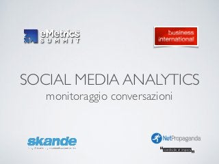 SOCIAL MEDIA ANALYTICS
monitoraggio conversazioni
 