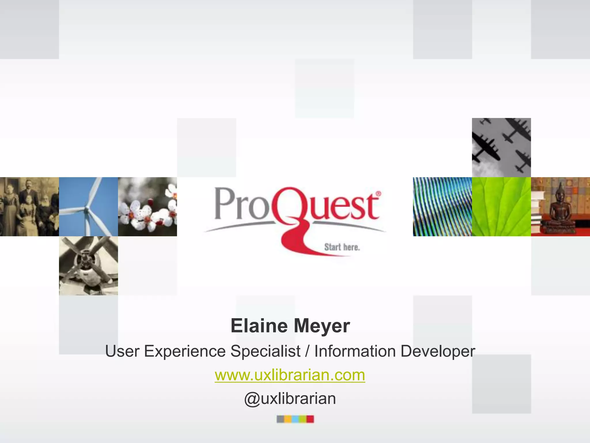 LIS Access Midwest Program (LAMP) 2012
            Career overview




                Elaine Meyer
User Experience Specialist / Information Developer
              www.uxlibrarian.com
                 @uxlibrarian
 